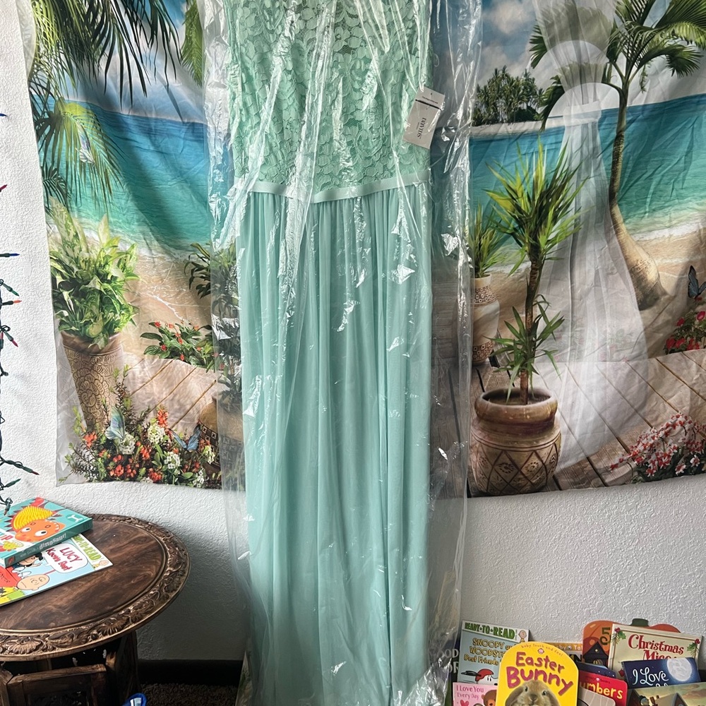 Elegant Mint Green Lace Gown